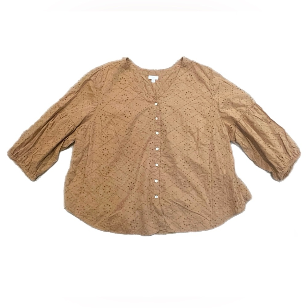 J Jill Eyelit Button Front Top in Gingersnap color size 4x spring blouse plus sz